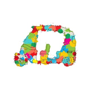 Tuk Tuk cab vector sketch over colored spots