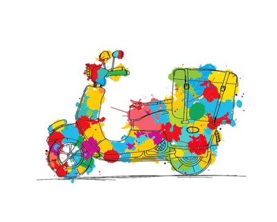 Vector scooter sketch and color spalts over white background