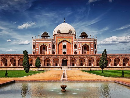Vintage retro effect filtered hipster style image of famous tourist indian landmark Humayun's Tomb. Delhi