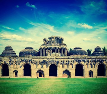 Vintage retro hipster style travel image of ancient ruins of Elephant Stables