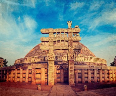 Vintage retro hipster style travel image of Great Stupa