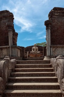 Ancient sitting Buddha image in votadage. Pollonaruwa