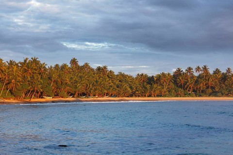 Fishing boats on beach on sunset. Mirissa