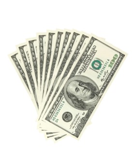 Hundreds of dollars spread on white background