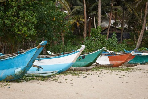 Fishing boats on beach. Mirissa