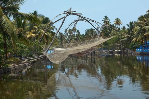 Traditional Chinese fishnets at Kerala backwaters. Kerala
