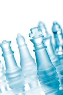 Glass chess on chess board