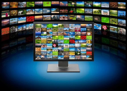 Monitor with images on multimedia background