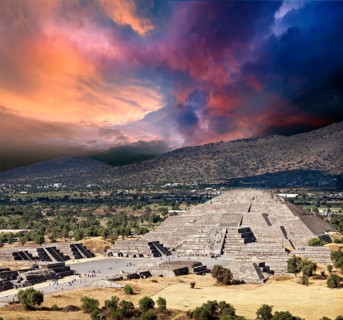 Pyramid of the Moon. View from the Pyramid of the Sun. Teotihuacan