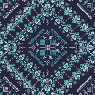 Decorative repeating pattern inspired by traditional Russian embroidery