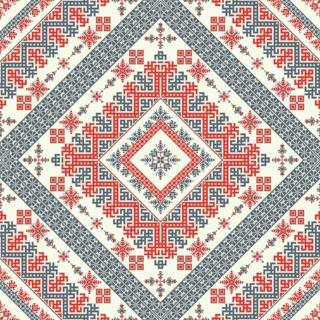 Decorative repeating pattern inspired by traditional Russian embroidery