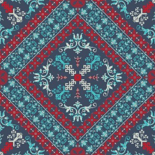 Decorative repeating pattern inspired by traditional Russian embroidery