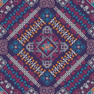 Decorative repeating pattern inspired by traditional Russian embroidery