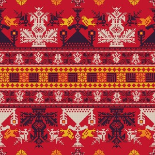 Decorative repeating pattern inspired by traditional Russian embroidery