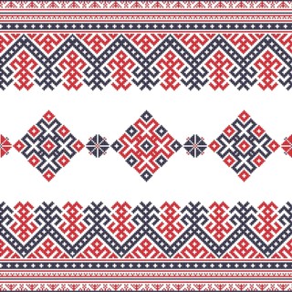 Decorative repeating pattern inspired by traditional Russian embroidery