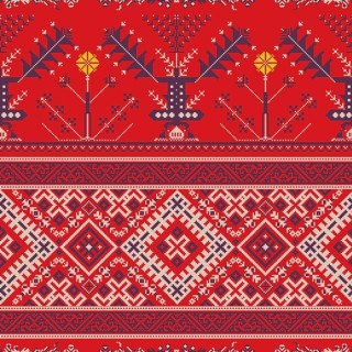 Decorative repeating pattern inspired by traditional Russian embroidery