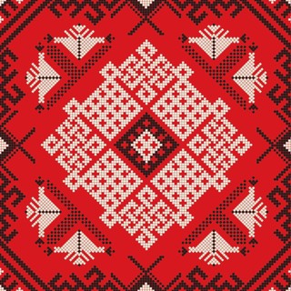 Decorative repeating pattern inspired by traditional Russian embroidery