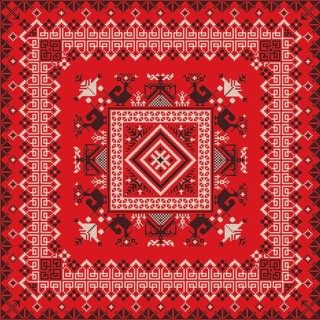 Decorative repeating pattern inspired by traditional Russian embroidery
