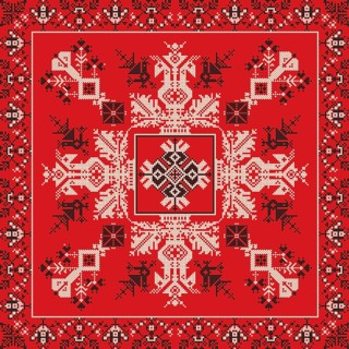 Decorative repeating pattern inspired by traditional Russian embroidery