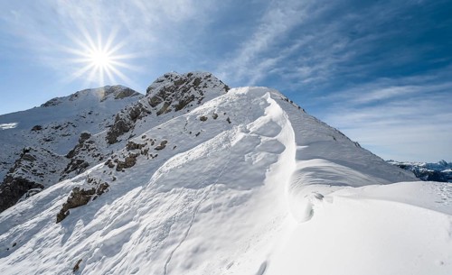Snow cornices at an embrasure