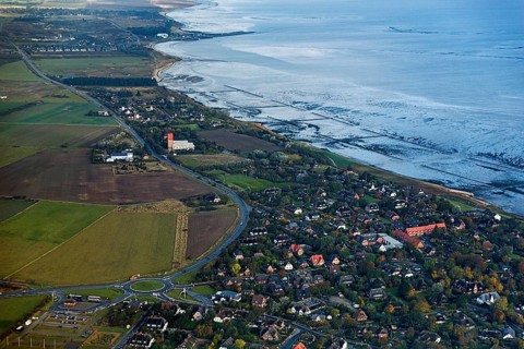 View of the village of Keitum and the Wadden Sea