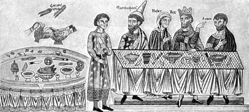 From courtly life at the time of Emperor Frederick I. Princely dining party