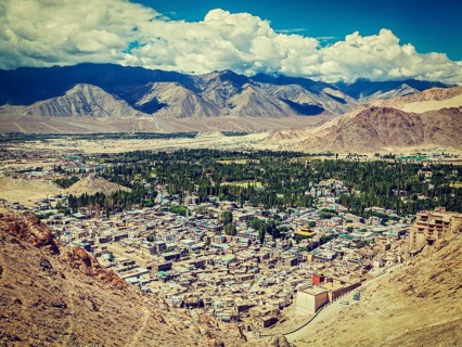 Vintage retro effect filtered hipster style image of Leh from above. Ladakh