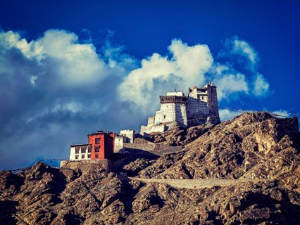 Vintage retro effect filtered hipster style image of Namgyal Tsemo gompa and fort. Leh