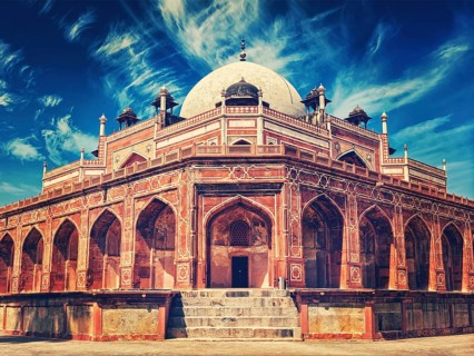 Vintage retro effect filtered hipster style image of famous tourist indian landmark Humayun's Tomb. Delhi