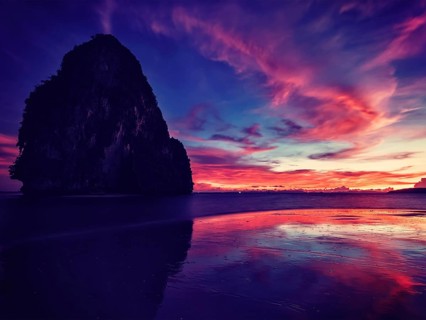 Vintage retro effect filtered hipster style image of tropical vacation holidays sunset resort beach. Pranang beach. Railay