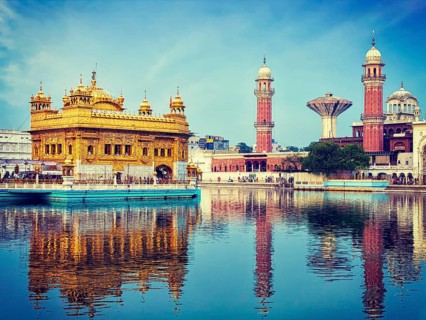 Vintage retro effect filtered hipster style image of famous indian toursit landmark and sacred pilgrimage site