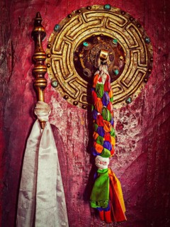 Vintage retro effect filtered hipster style image of door handle of gate door of gompa