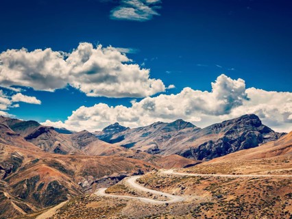 Vintage retro effect filtered hipster style image of Manali-Leh road to Ladakh in Indian Himalayas. Ladakh