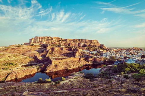 Vintage retro effect filtered hipster style image of Mehrangarh Fort famous indian tourist landmark