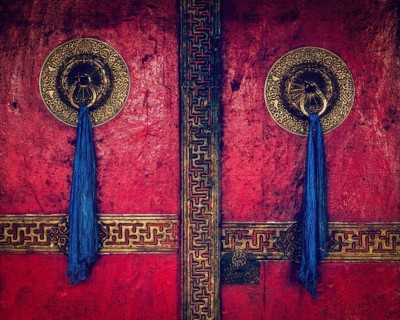 Vintage retro effect filtered hipster style image of gate of Spituk Gompa