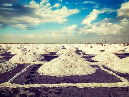 Vintage retro effect filtered hipster style image of salt mine at Sambhar Lake
