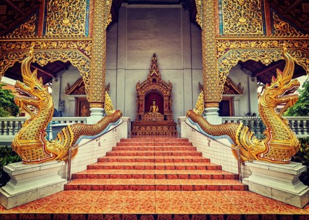 Vintage retro effect filtered hipster style image of Wihan Luang buddhits temple in Wat Phra Singh
