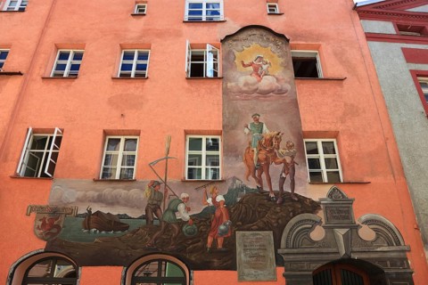 Wall painting on a house in the pedestrian zone