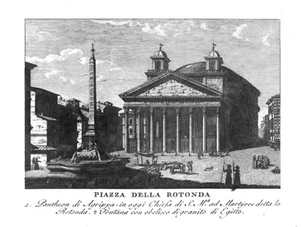 North of the Pantheon lies the Piazza della Rotonda with the Egyptian obelisk erected there Obelisco Macuteo