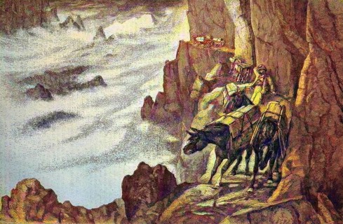 Smugglers in the mountains on a mule track