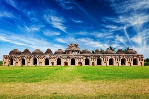 Ancient ruins of Elephant Stables in Royal Centre. Hampi