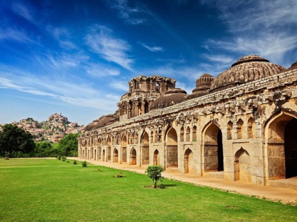 Ancient ruins of Elephant Stables in Royal Centre. Hampi