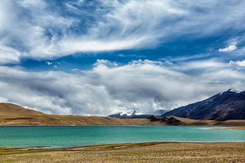 Himalayan lake Kyagar Tso in Himalayas