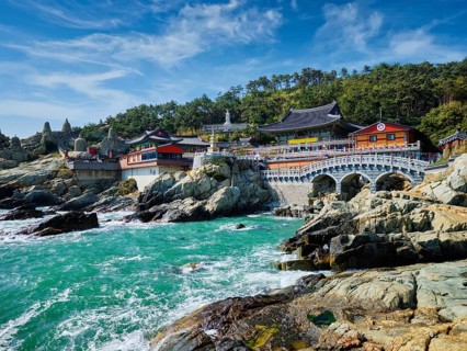 Haedong Yonggungsa Temple on sea shore. Busan