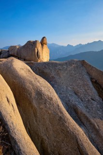 View of stones and rock formations from Ulsanbawi rock peak on sunset. Seoraksan National Park