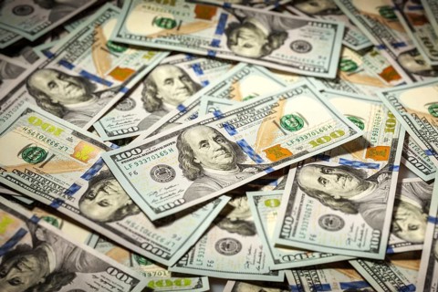Business finance concept background of hundred dollars bank notes bills of new 2013 year edition