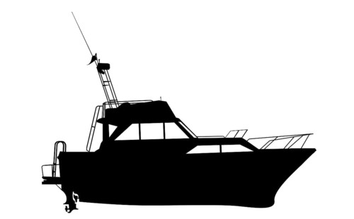 Motor yacht silhouette over white background