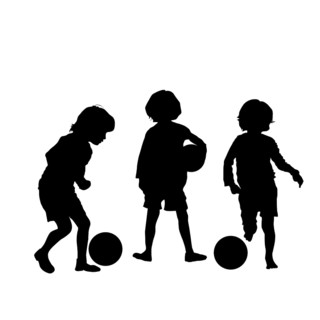 Vector silhouette of children playing soccer