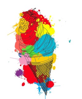 Straberry ice cream outlined over colored spot
