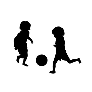 Vector silhouette of children playing soccer